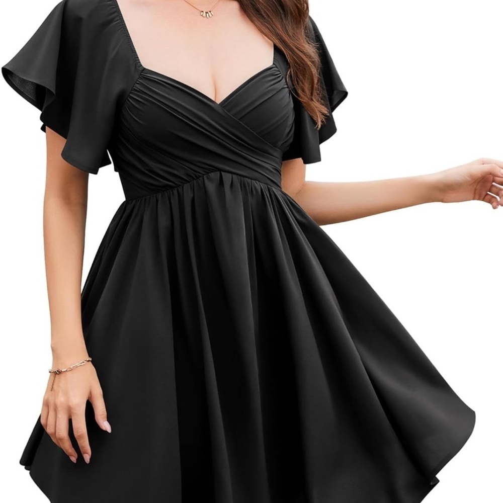 Chic Black Flutter Sleeve Mini Dress Size S/0091